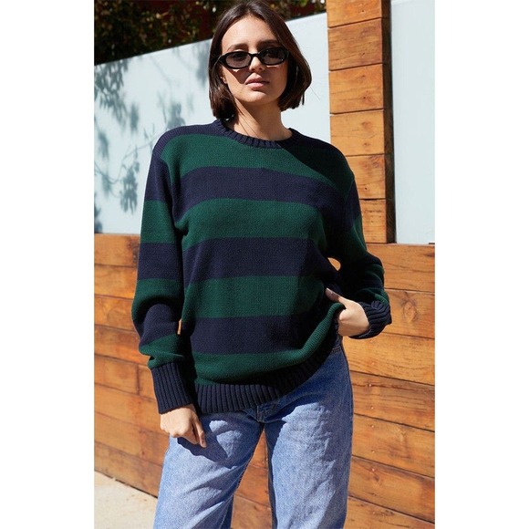 Brandy Melville Sweaters - Brandy Melville dark green and navy blue stripe Brianna sweater